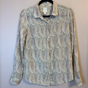 J Crew Silk Paisley Button Down Shirt Silk Blend Long Sleeve Shirt 6